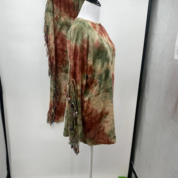 Fashion Collage Fringe Top‎ & Pull-on Pants Set OSFM Red Tie Dye Beaded Hippie - Picture 6 of 16